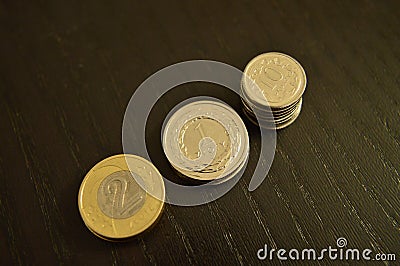 Coins Poland 2 zÅ‚ 1 zÅ‚ 10 gr Stock Photo